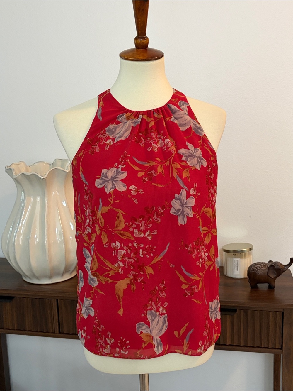 Philosophy Red Floral Sleeveless Blouse‎ Size XS NWOT Fully Lined